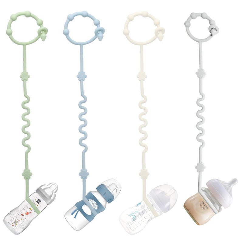 RTMOK (4Pcs) Sippy Cup Strap Keep Bottles and Sippy Cups Off The Floor, Sippy Cup Holder Strap Suitable for High Chairs, Strollers and Water Bottles- Dishwasher Safe - Image 1